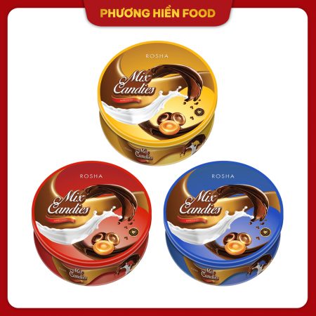 Kẹo Cứng Rosha hỗn hợp 120g - Hộp sắt tròn